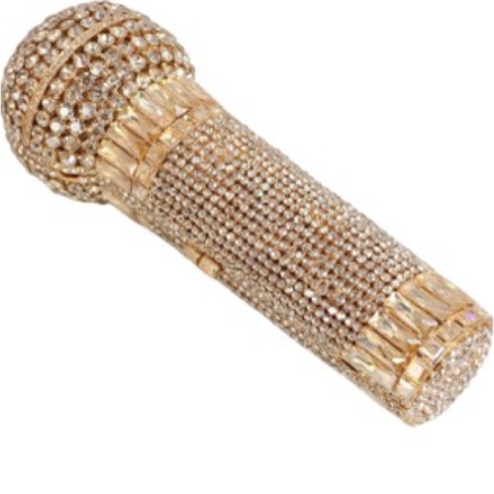 NWT Sparkling Bling Swarovski Crystal Microphone Bag Purse + Free Gift - Picture 2 of 12